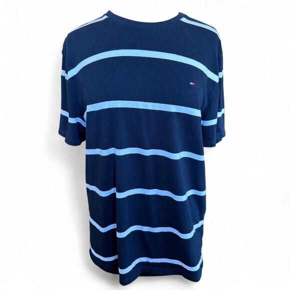 Tommy Hilfiger Navy Blue Striped Tee Shirt - Size L - Classic Casual Preppy - Picture 4 of 8